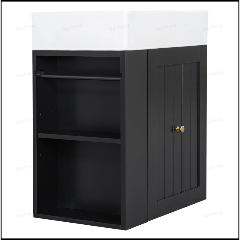 20"Small MDF Bathroom Vanity With Ceramic Sink, Black