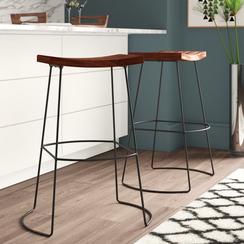 Modern Brown 25-Inch Counter Stool with Space-Saving Backless Saddle Seat, Chestnut, Counter Stool (25" Seat Height)