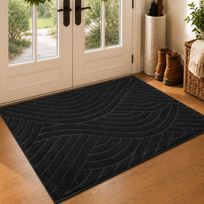 Low-Profile Modern Geometric Polyester Indoor Doormat with Non-Slip Backing