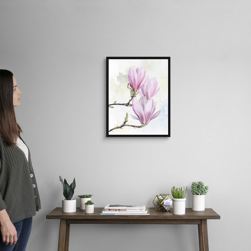 «Magnolia Blooms I», art mural sur toile, H 16 po x l 20 po x P 1,25 po, Cadre noir