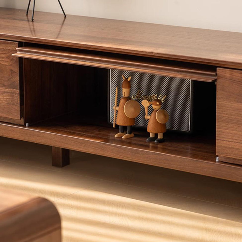 Meuble télé en noyer noir massif avec porte rabattable, H 16,53 po x L 70,86 po x l 15,74 po