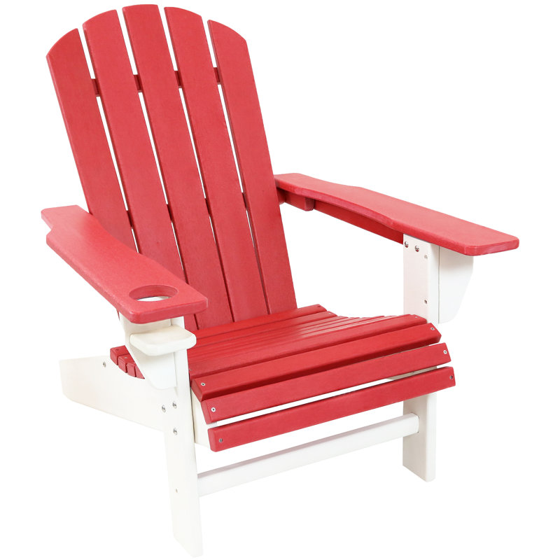 Chaise Adirondack en PEHD résistant aux intempéries avec porte-gobelet - Rouge / Blanc, Rouge / blanc