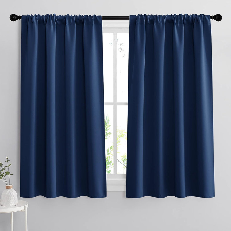 Boria Blackout Curtain Pair, 42" W x 45" L, Navy Blue