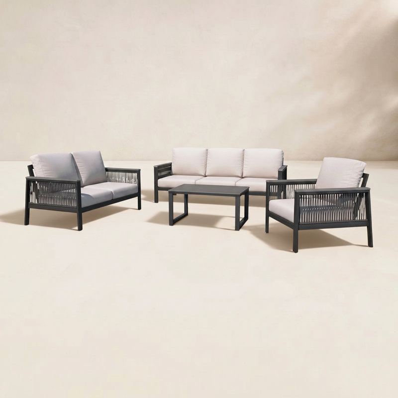 Townsend 4 Piece Sunbrella® Sofa Seating Group with Cushions, Canvas White/Rope Gray