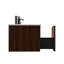 Meuble-lavabo de 30 po en noyer rayé avec lavabo en céramique blanc, fixation murale flottante, texture tendance, coffre-fort intégré