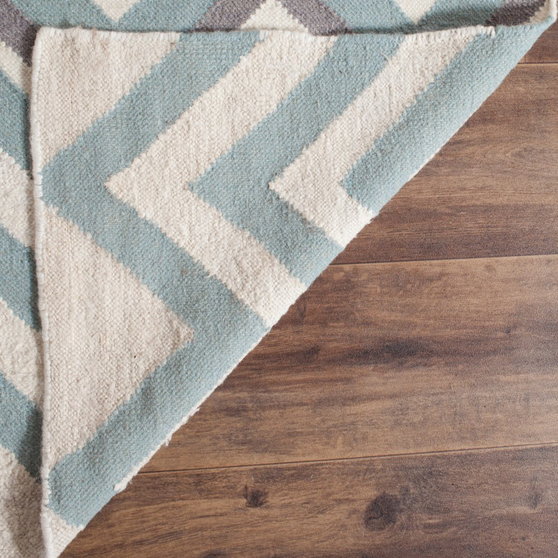 Naomi Hand Woven Flat Weave Wool/Viscose/Cotton Chevron Rug in Blue, Square 6'