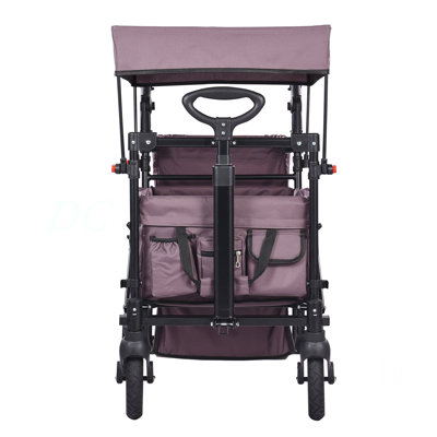 Wagon Stroller For 2 Kids, Push Pull Quad Collapsible Stroller With Adjustable Handle, Encircling Harness Removable Canopy,4 Wheels W/ Brakes,Mutifunction Tandem Stroller For Camping