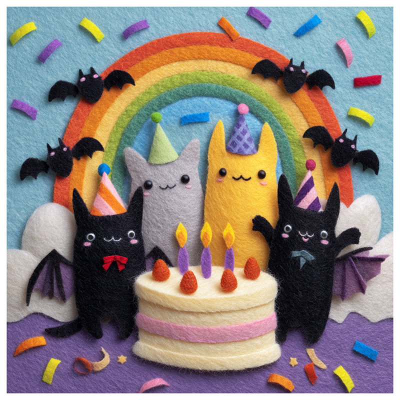 Rideaux de douche Felt Cats Rainbow Cake, L 70 po x H 93 po