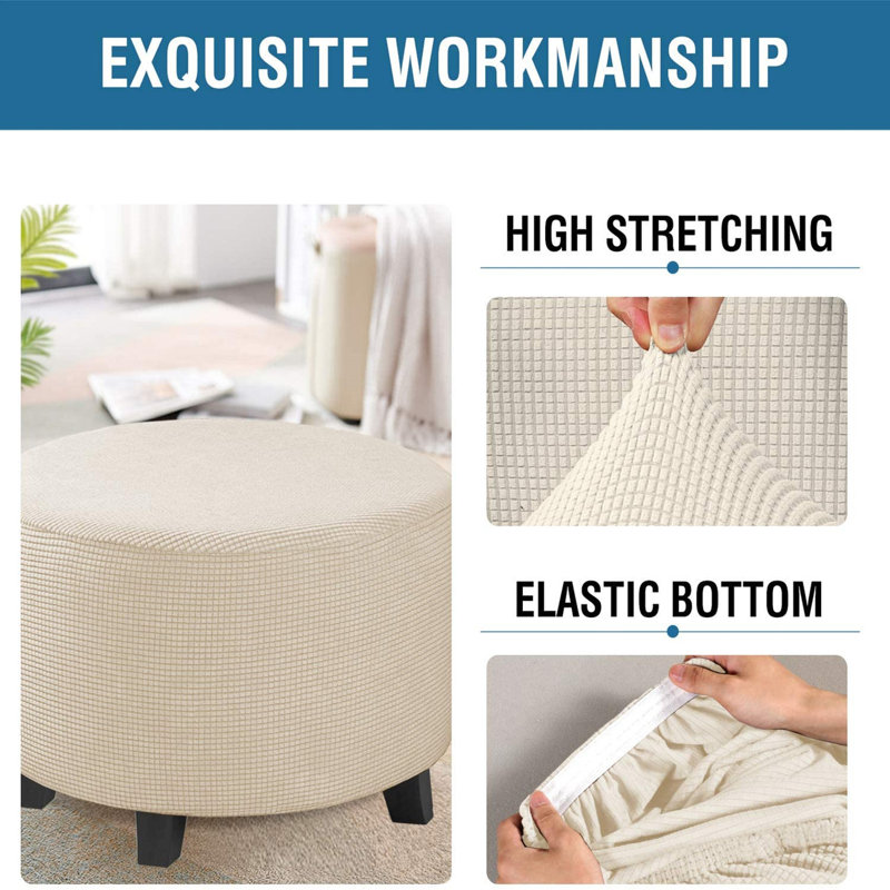Housse extensible pour repose-pieds rond avec fond élastique, Ivoire ivoire