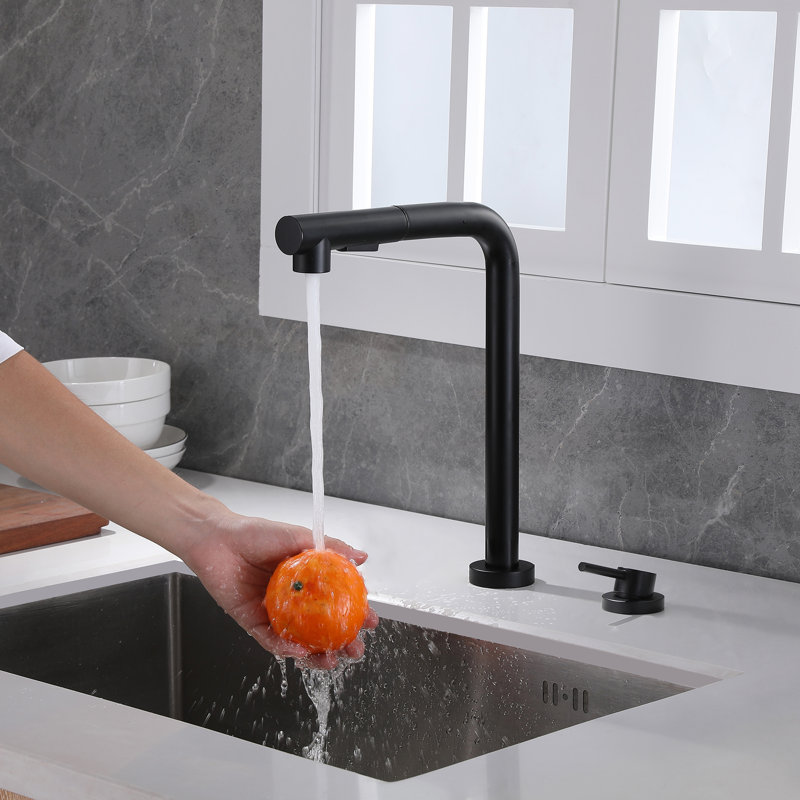 Robinet d'évier de cuisine, robinets de cuisine escamotables avec bec pivotant, S6127PR-XX-WF, Noir mat