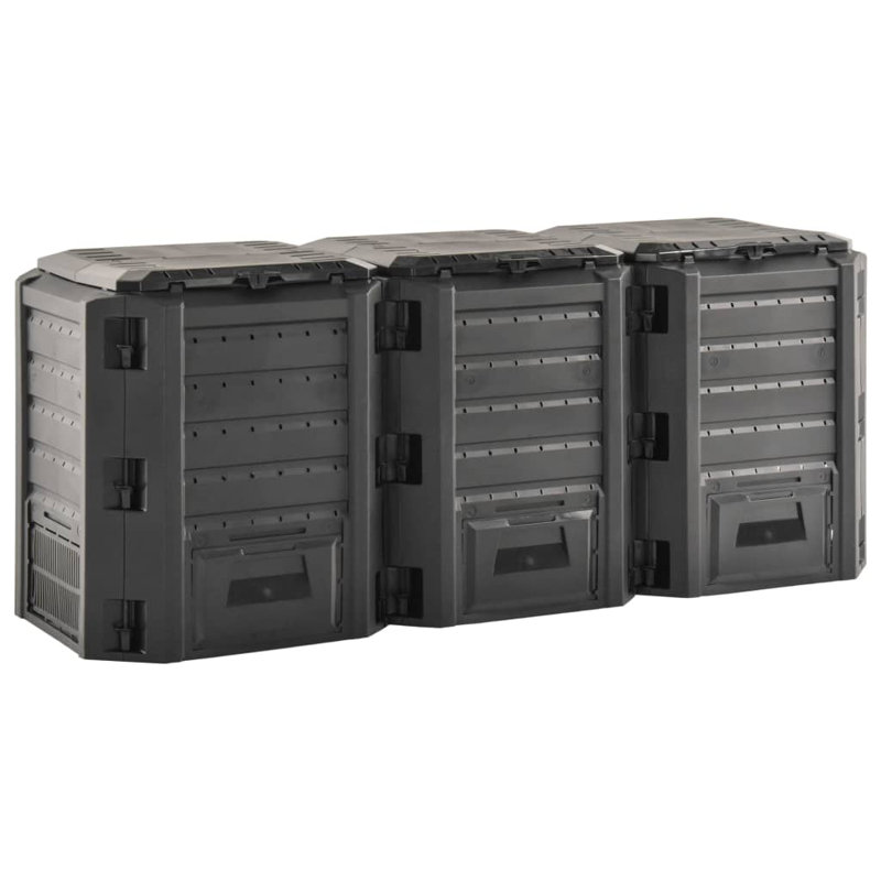 Composteur durable 100% polypropylène noir vidaXL, H 32,7 po x l 78 po x P 28,3 po