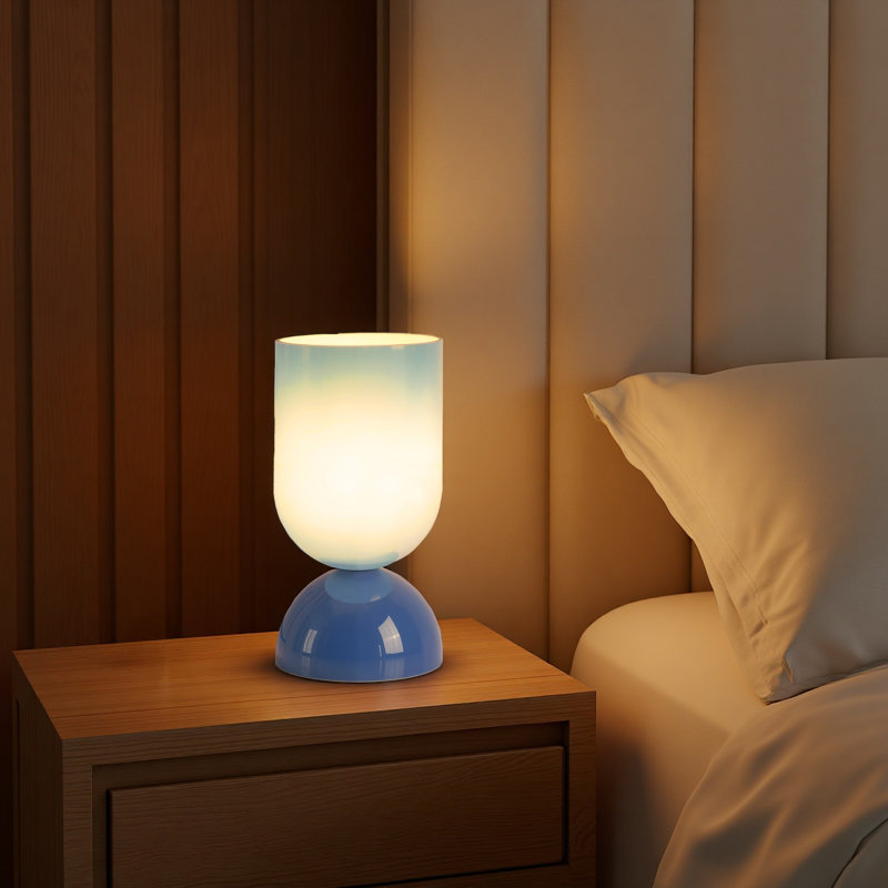 9'' Modern Blue Glass Accent Table Lamp with Dimmer, cULus Certified for Bedroom Nightstands, Living Room Side Tables, Home Offices Desks or Contemporary Decor