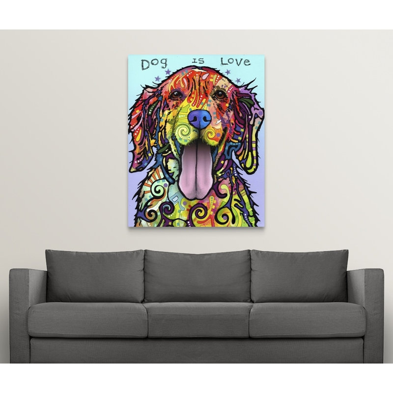 « dog is love », reproduction, Toile, H 30 po x l 24 po x P 1,5 po