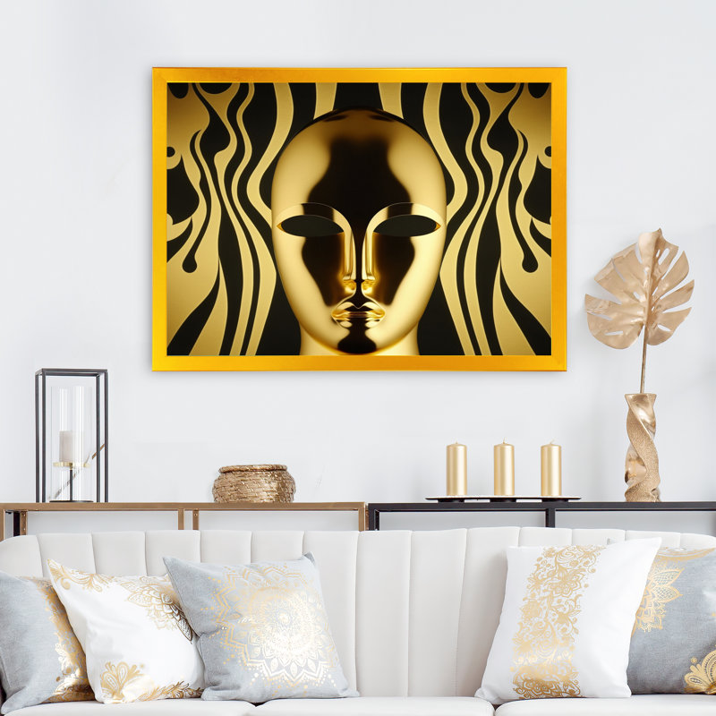 «Abstract Golden Futuristic Mask», reproduction sur toile, H 12 po x l 20 po x P 1 po, Encadrement doré