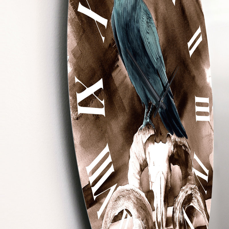 Raven assis sur un crâne de bélier - Horloge murale traditionnelle, Grand