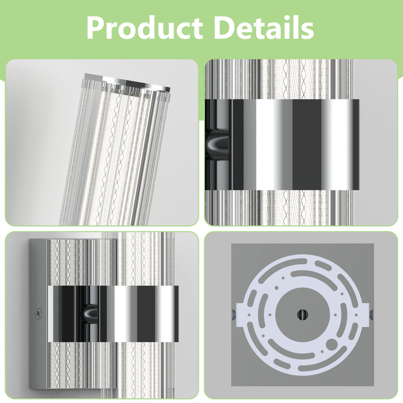 14 In. Cylinder Dimmable Indoor Led Wall Sconces With Glass Shade