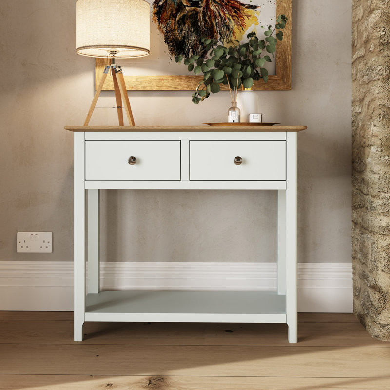 Casiano 85cm Solid Wood 2 Drawer Console Table, Off White
