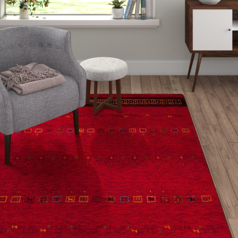 Shahid Geometric Wool Hand Woven Area Rug, Rectangular 140 x 200cm