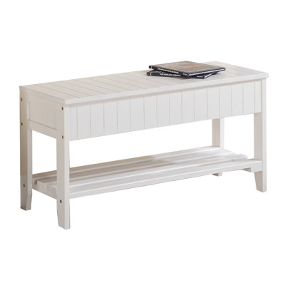 White Solid Wood Shoe Bench - Organized Storage Solution
