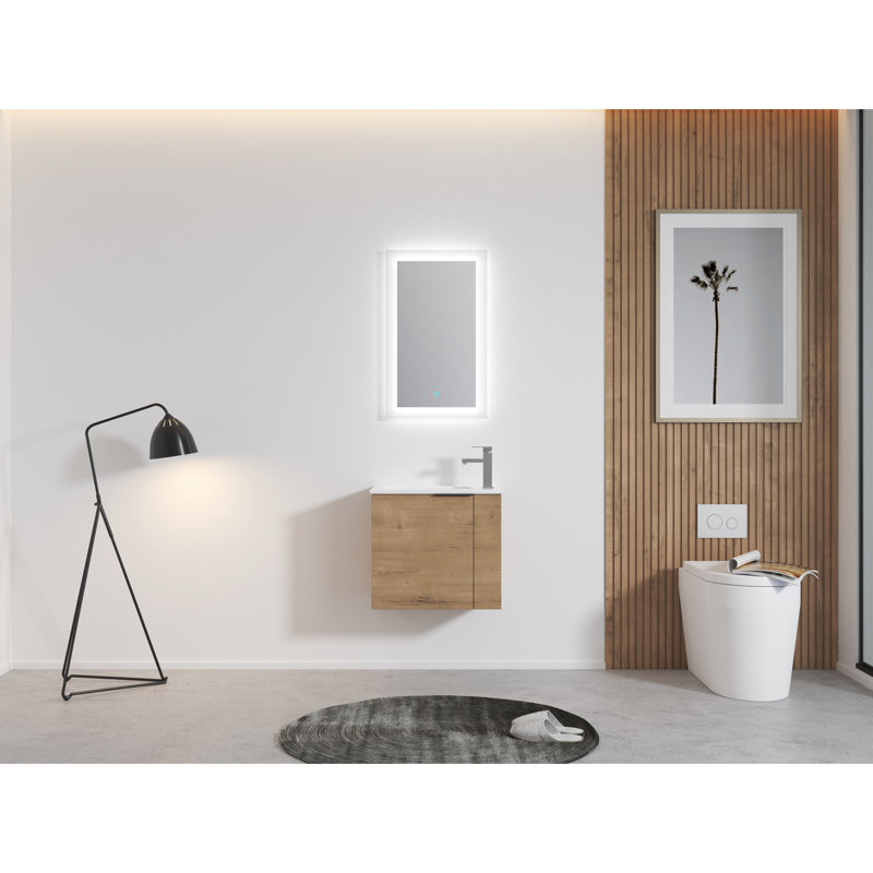 22 Inch Bathroom Vanity For Small Bathroom, Wall Mounted, Soft Close Door, Ceramic Sink, Matte Black Pull Handle, Furniture With Inch, Modern Design, Plywood Construction, Handle