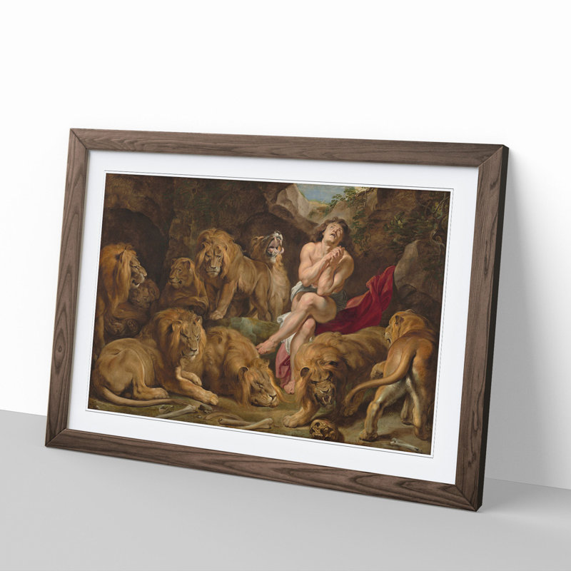 Daniel in the Lions' Den by Peter Paul Rubens - Picture Frame Painting, 36cm H x 48cm W x 2cm D, Walnut Framed