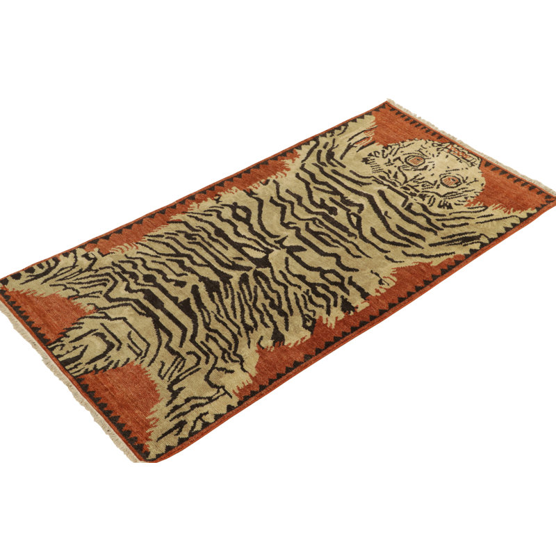 Tiger Skin Contemporary Runner - Gold, Orange, Black By Rug & Kilim, Square 4'