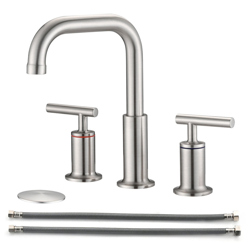8 In. Widespread Double Handle Bathroom Faucet With Pop Up Drain, Brushed Nickel