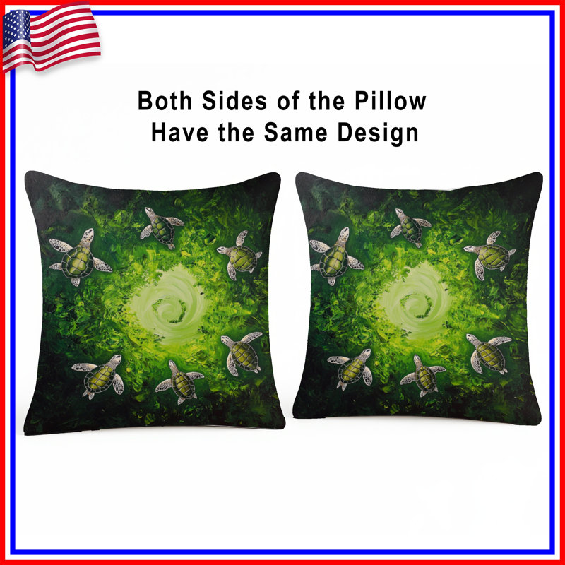 Coussins Green Turtles Swirl, 14 X 14 pouces