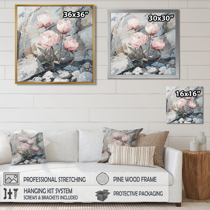 Pivoines dans le Rocky Pass II - pivoines, art mural, Reproduction encadrée d'une seule photo, Argent argent