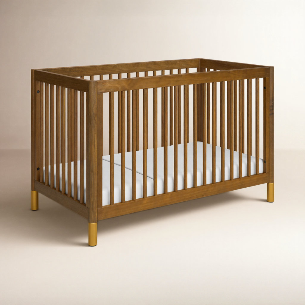 Gelato Pine 4-in-1 Convertible Crib, Natural Walnut/Gold