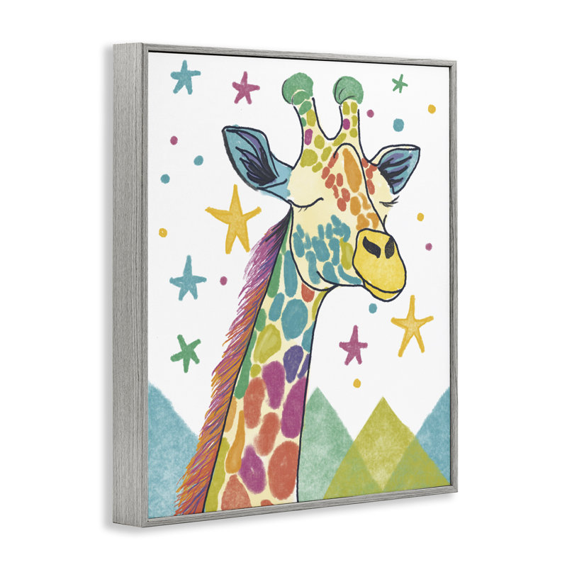 Giclée encadrée fantaisiste de girafe et d'étoiles, design par Chen Alyesh, H 20 po x l 16 po, Estampe numérique Farmhouse
