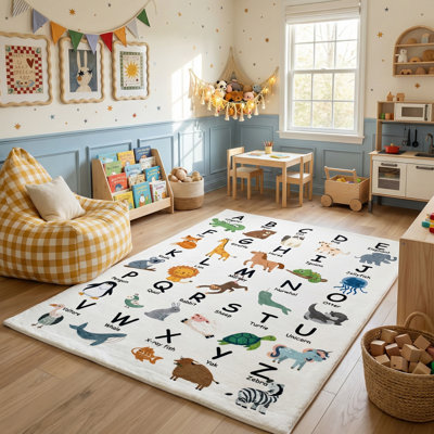 Tapis blanc / beige pour enfants de 8 pi x 11 pi (7 pi 7 po x 10 pi 10 po) Atlas Branch