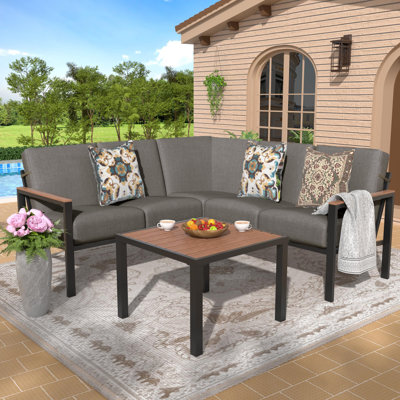 6 Pieces Patio Fauxwood Armrest Furniture Set With Thick Olefin Cushions