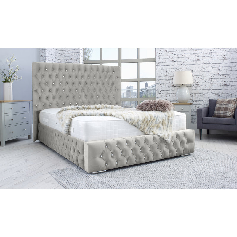 Jancis Upholstered Velvet Bed, Small Double (4'), Silver