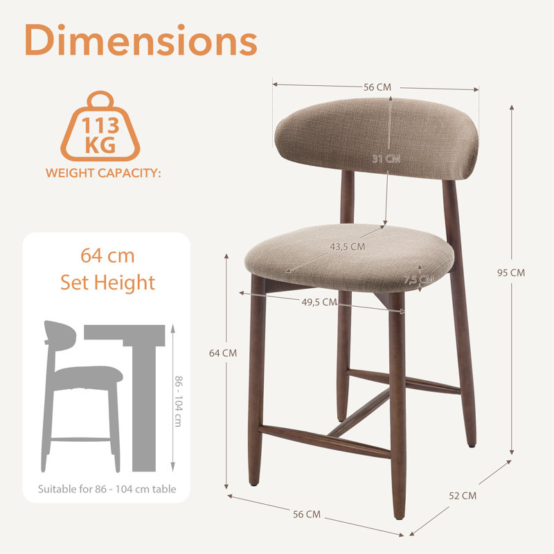 Upholstered Counter Stool with Solid Wood Frame, Camel
