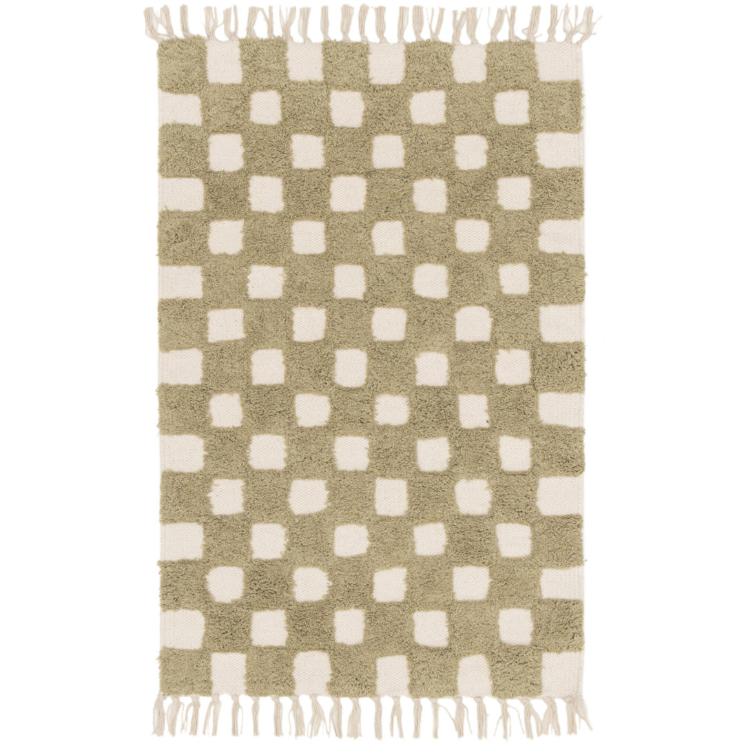 Teppich Antowan aus Baumwolle in Beige/Grün