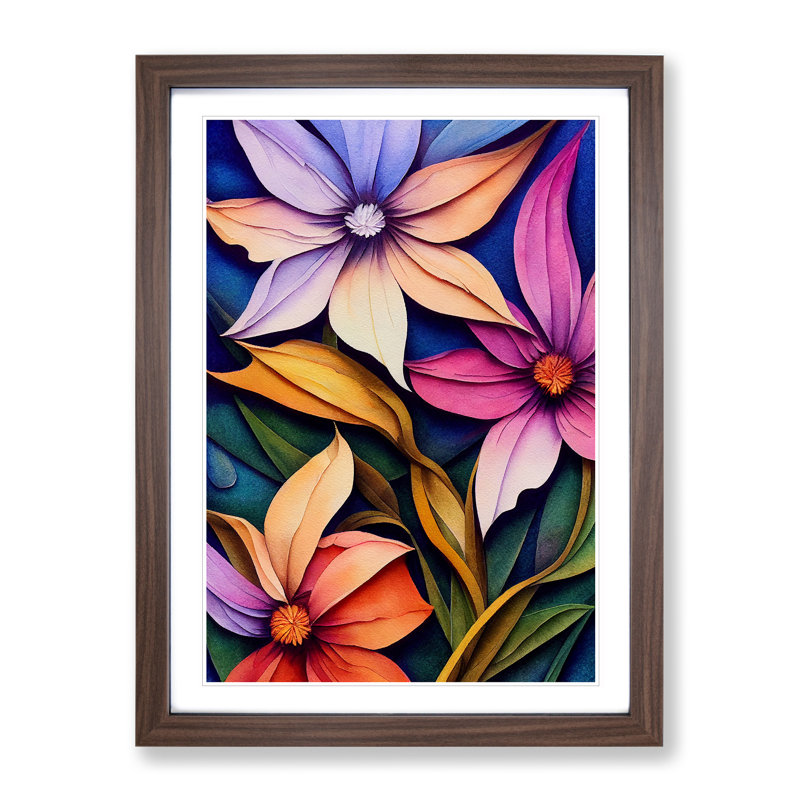 Colourful Flowers No.2 - Print, 48cm H x 36cm W, Walnut Framed, White