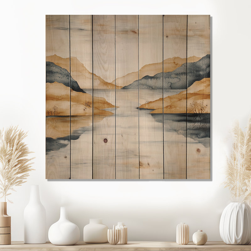 Paysage d'automne avec lac et montagne I - Décoration murale traditionnelle en bois sur bois de pin naturel