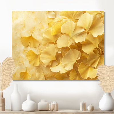 Golden Ginkgo Leaves Harmony III - Leaves Wall Art