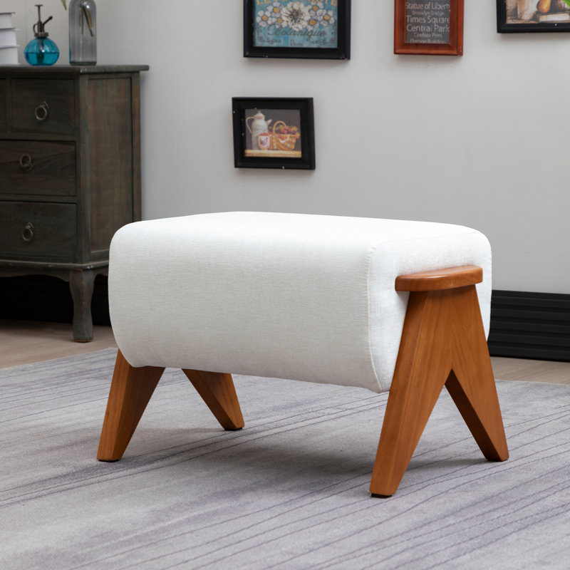 Repose-pieds revêtu de chenille en bois massif, Beige