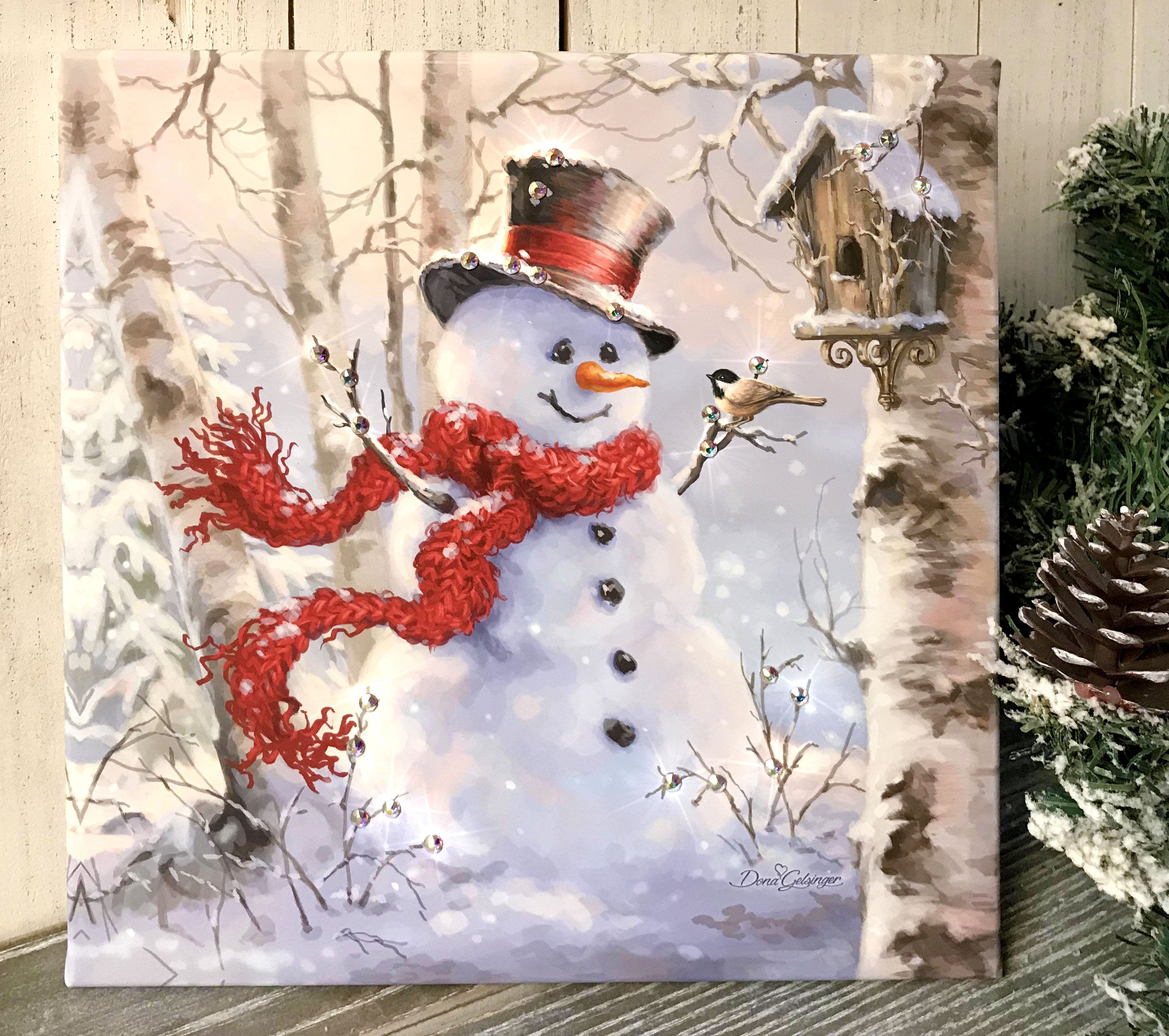 The Holiday Aisle® Birch Forest Snowman Pizazz Print with Dazzling ...