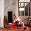Lampe sur pied Morelli - 84 po, laiton vieilli et noyer, gradateur, base en V-88561505