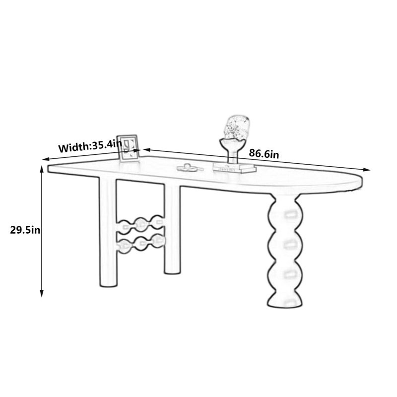 Black Half-Moon Solid Wood Dining Table, 29.5"H x 86.6"L x 35.4"W
