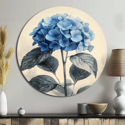 Rétro hortensia en champ monochrome II - hydrangées, art mural rond en métal
