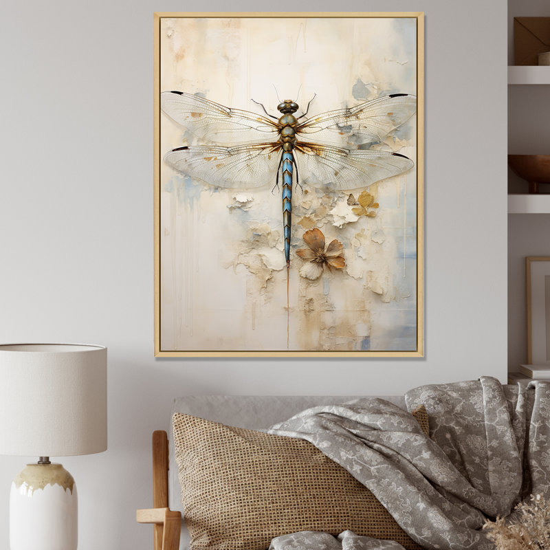 Libellule délice III - Libellule, art sur toile, H 40 po x l 30 po x P 1,5 po, Cadre flottant en érable
