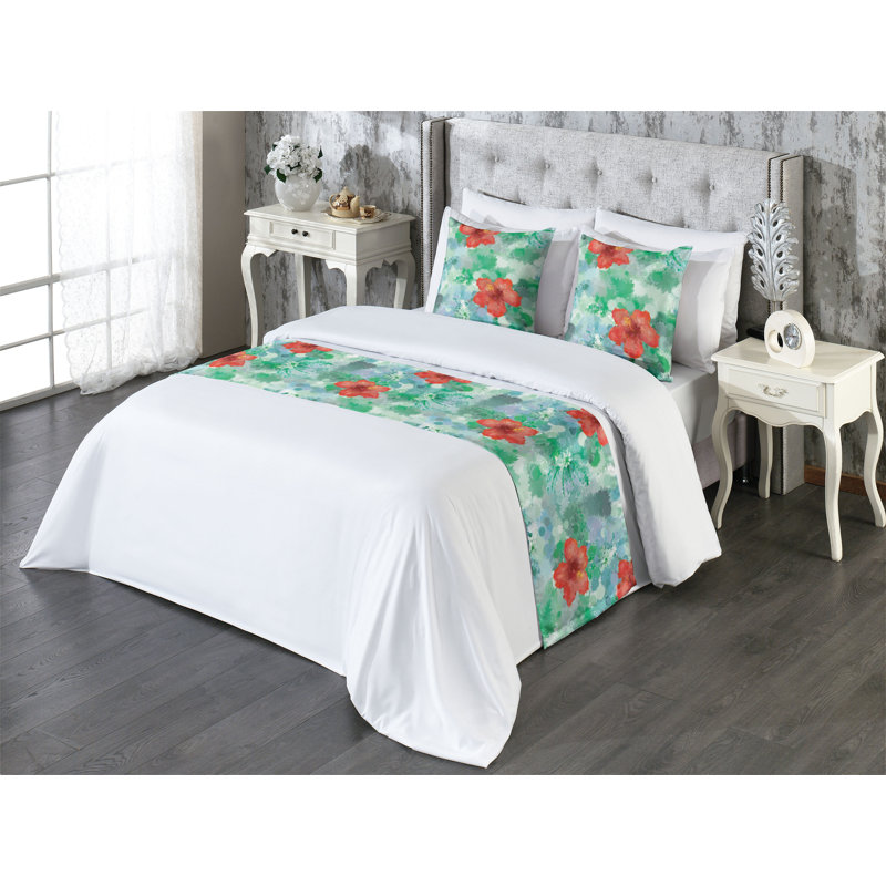 Ensemble de chemin de lit Ambesonne Tropical Hibiscus Aquarelle, Très grand lit