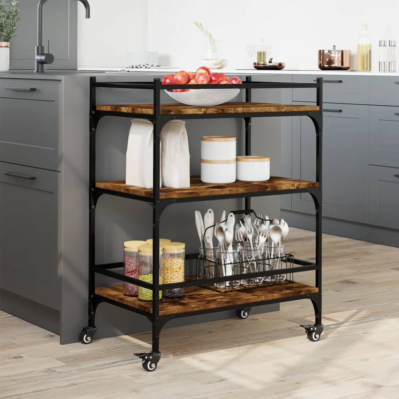 Newfolden Metal Bar Cart, Smoked Oak