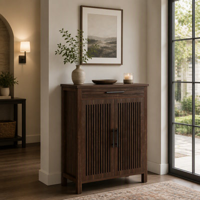 Meuble de rangement autoportant avec deux portes à persiennes et un tiroir, étagère à chaussures réglable à 5 niveaux pour l'entrée et le salon