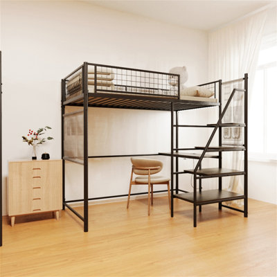 Lit mezzanine en métal pour chambre à coucher et dortoir, avec station de charge intégrée et éclairage DEL