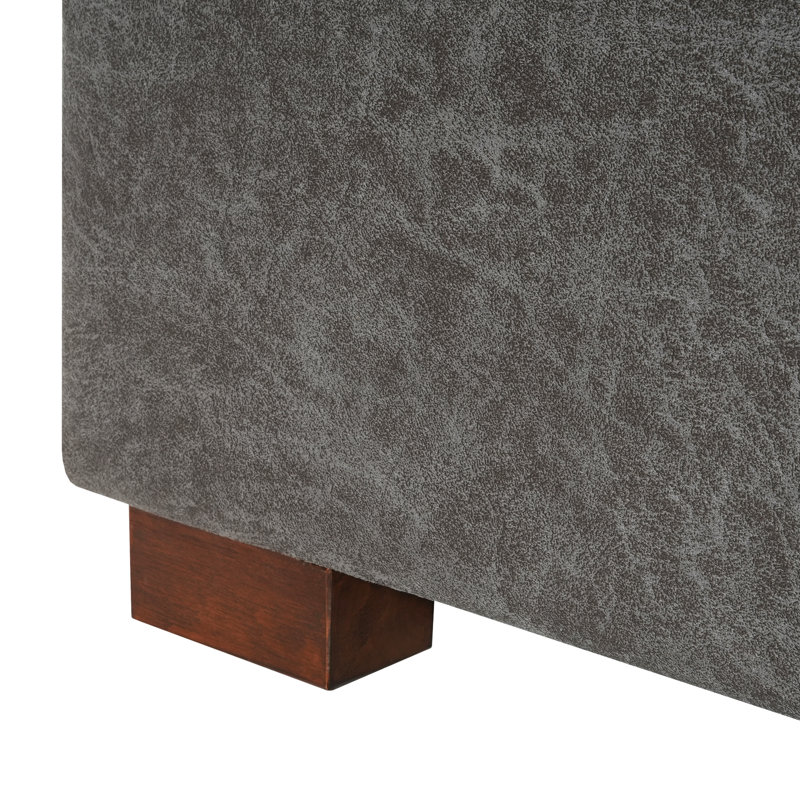 Kohen Rectangle Upholstered Storage Ottoman With Wooden Legs, Slate Microfiber/Microsuede
